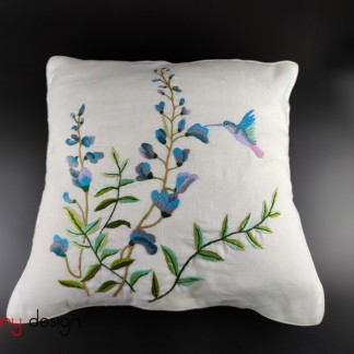 Cushion cover - flowers and hummingbird embroidery